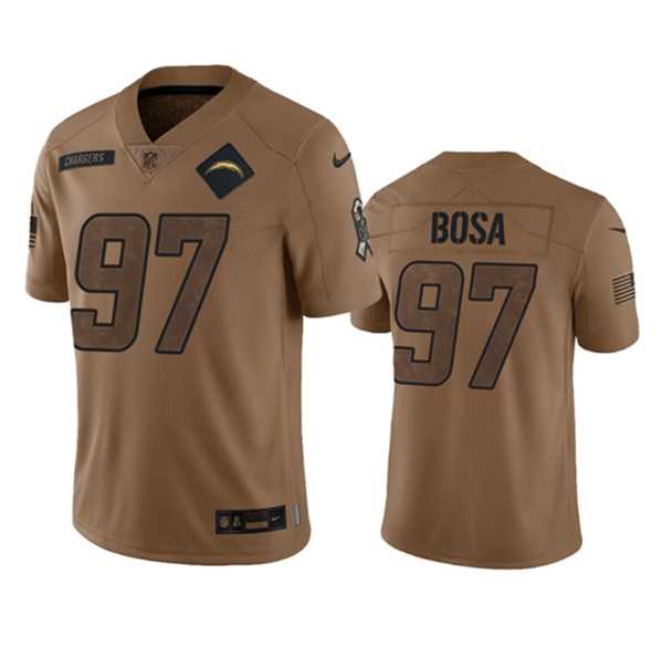 Men's Los Angeles Chargers #97 Joey Bosa 2023 Brown Salute To Service Limited Football Stitched Jersey Dyin